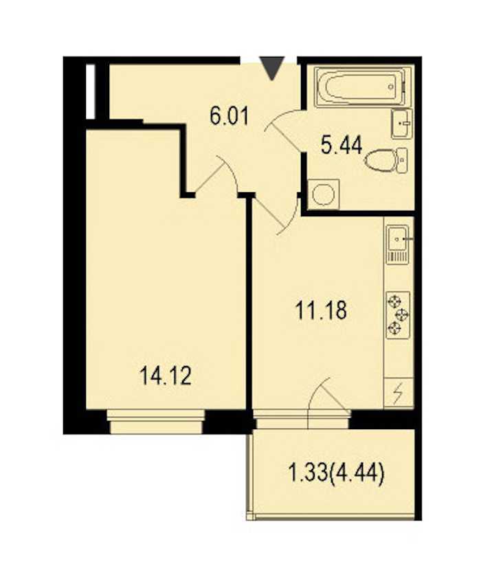 Однокомнатная квартира в : площадь 38.08 м2 , этаж: 2 – купить в Санкт-Петербурге